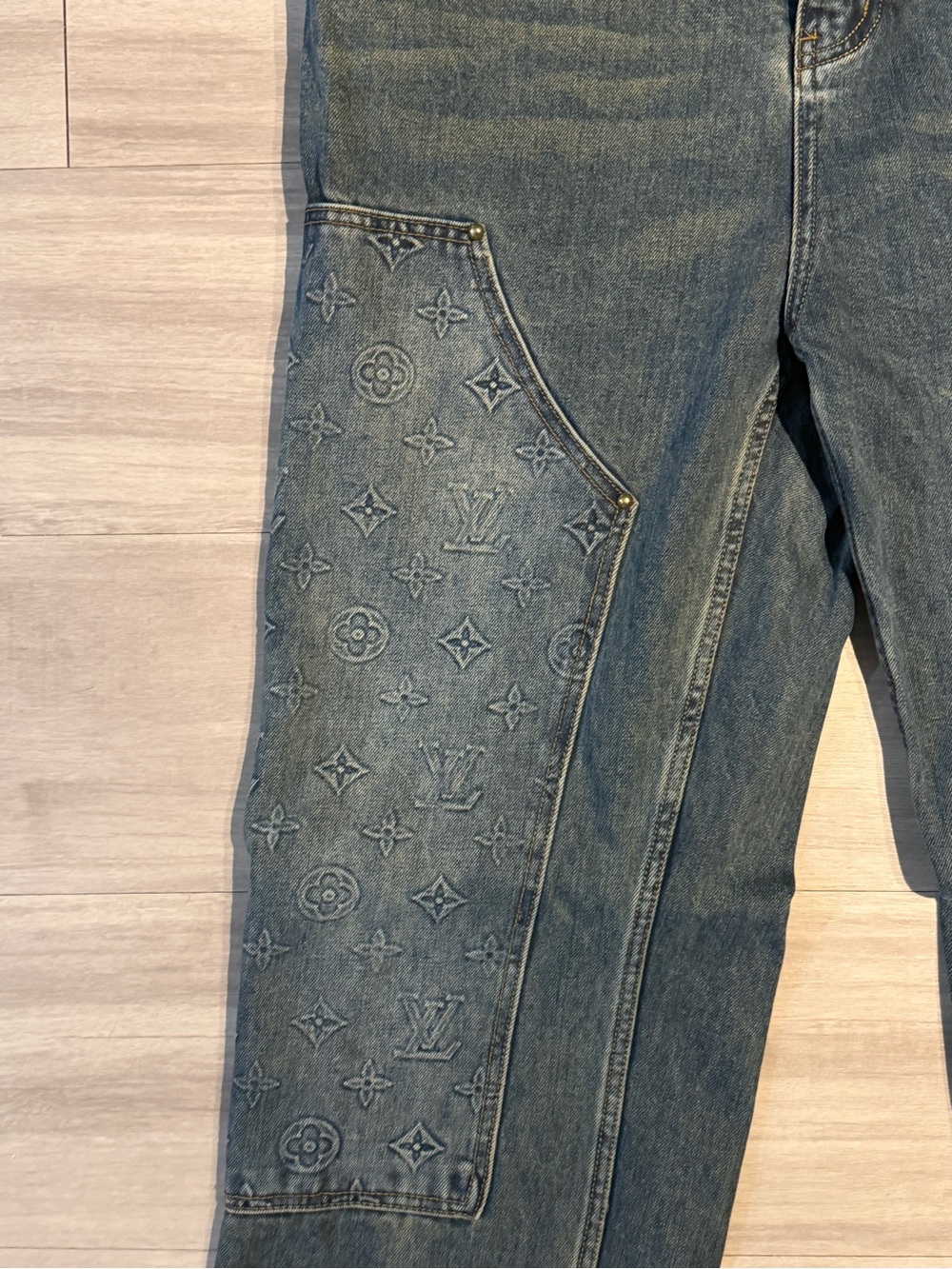 LV Embroidered Denim Carpenter STRAIGHT LEG Jeans Blue SIZE 36 - Picture 7 of 11